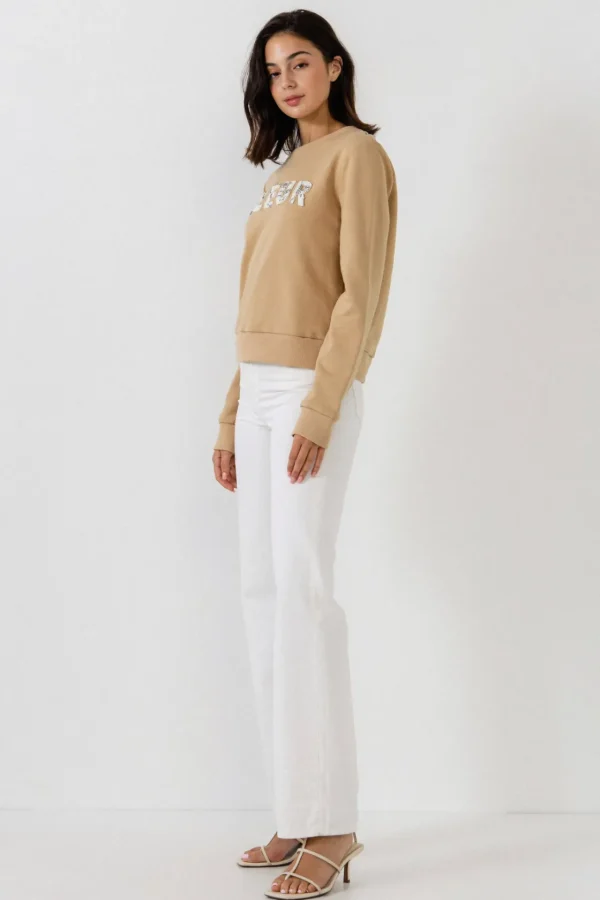 ENDLESS ROSE Tops*- Beads Lettering Patch Sweatshirt