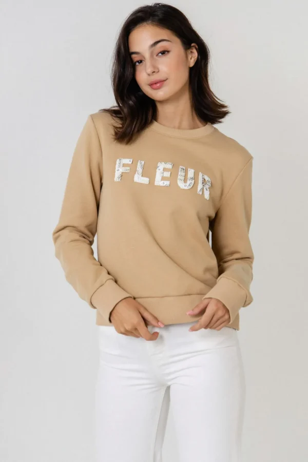 ENDLESS ROSE Tops*- Beads Lettering Patch Sweatshirt