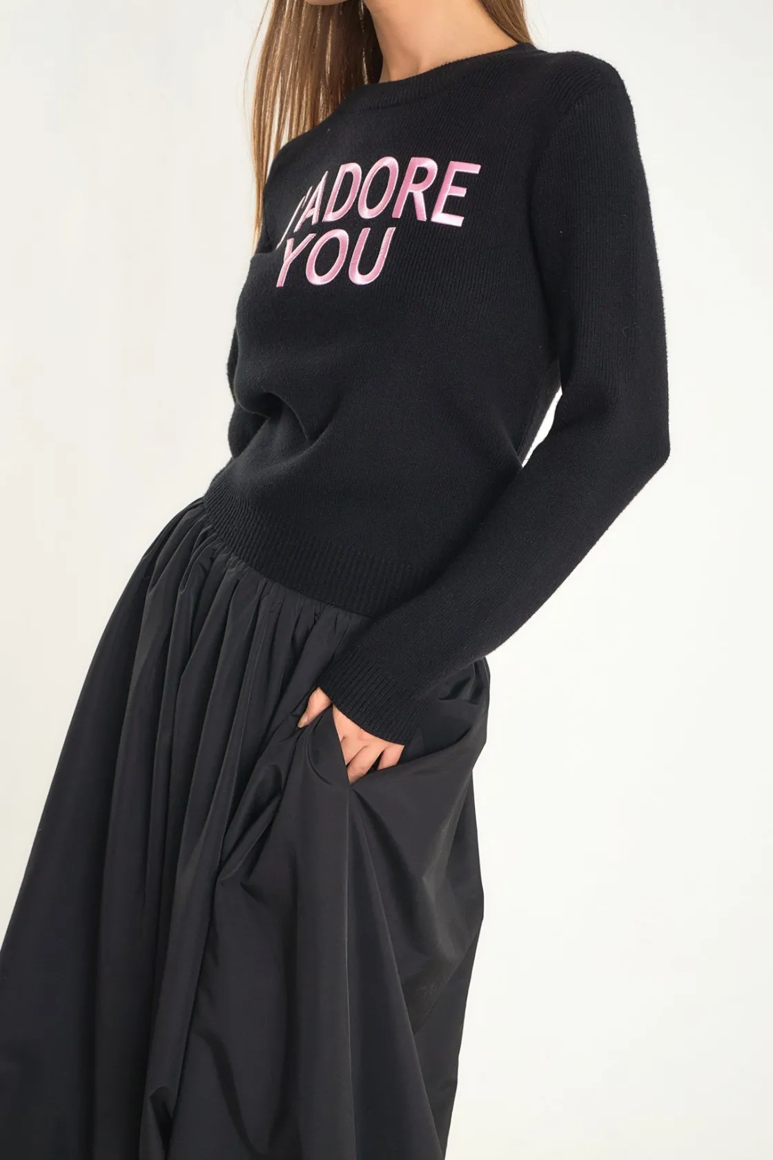 endless_rose__belted_blou_0.webp ENDLESS ROSE Skirts | Tops*- Belted Blouson Midi Skirt BLACK