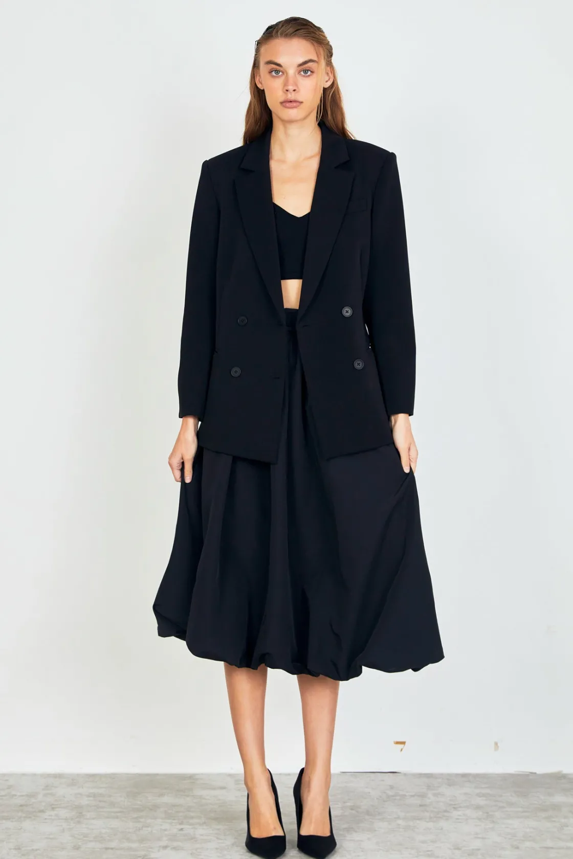 endless_rose__belted_blou_6.webp ENDLESS ROSE Skirts | Tops*- Belted Blouson Midi Skirt BLACK