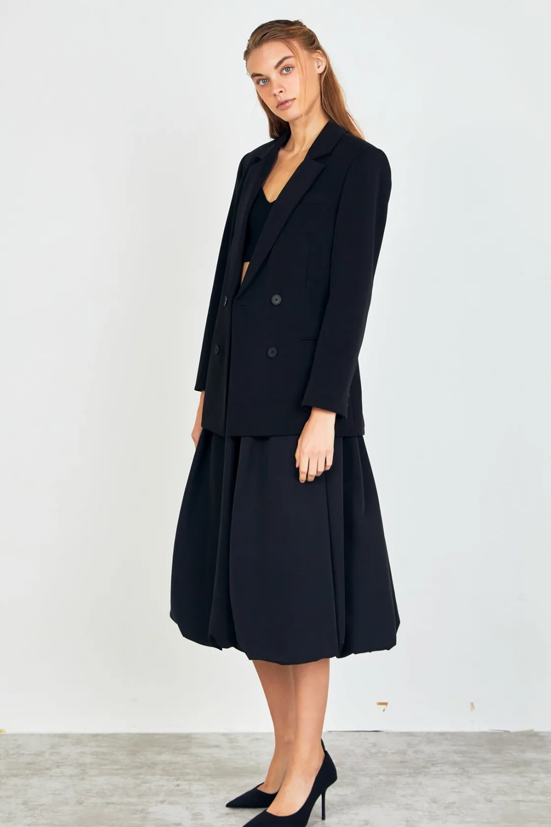 endless_rose__belted_blou_7.webp ENDLESS ROSE Skirts | Tops*- Belted Blouson Midi Skirt BLACK