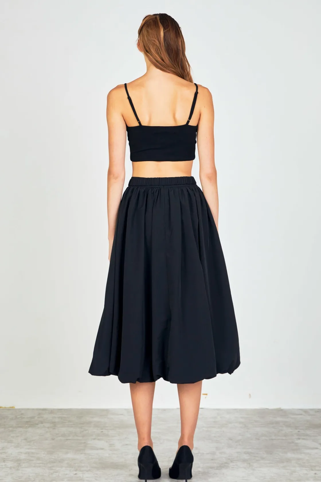 endless_rose__belted_blou_8.webp ENDLESS ROSE Skirts | Tops*- Belted Blouson Midi Skirt BLACK