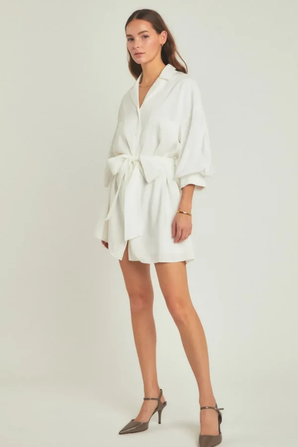 ENDLESS ROSE White Dresses | Tops*- Belted Mini Shirt Dress