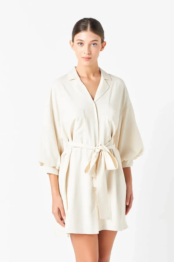 ENDLESS ROSE White Dresses | Tops*- Belted Mini Shirt Dress