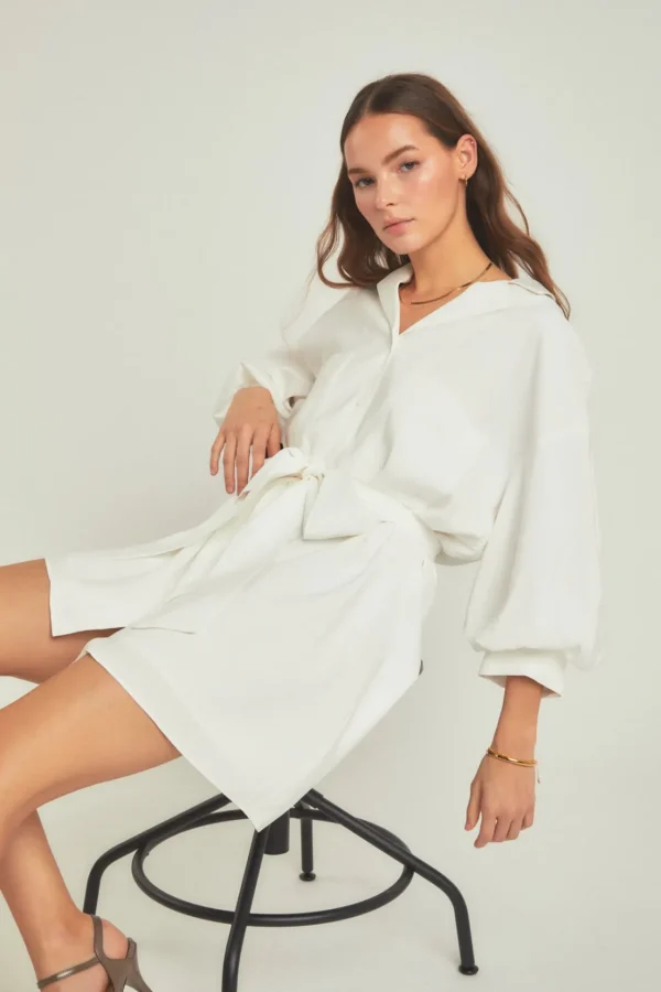 ENDLESS ROSE White Dresses | Tops*- Belted Mini Shirt Dress