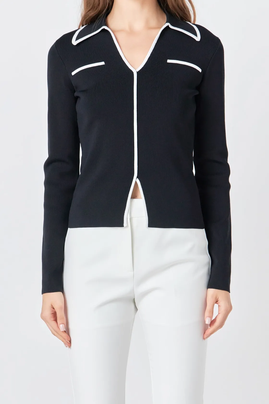 endless_rose__binded_coll_0.webp ENDLESS ROSE Tops*- Binded Collared Top BLACK