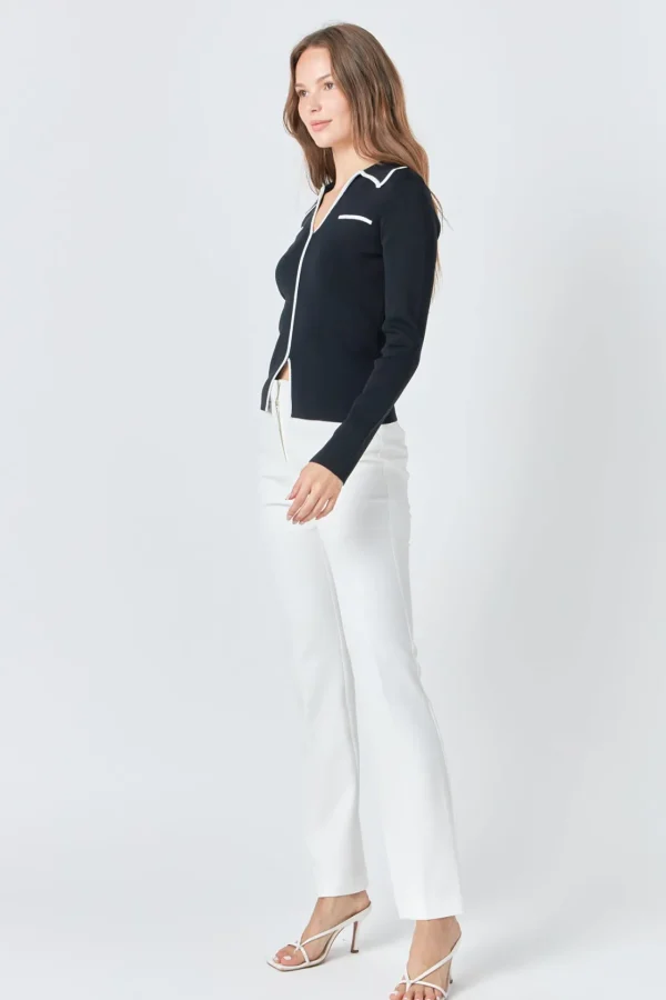 ENDLESS ROSE Tops*- Binded Collared Top BLACK