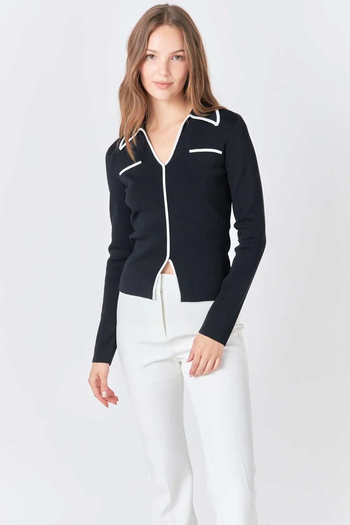 endless_rose__binded_coll_3.webp ENDLESS ROSE Tops*- Binded Collared Top BLACK