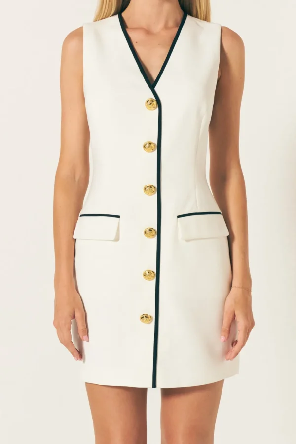 ENDLESS ROSE Tops*- Black Combo Sleeveless Mini Dress OFFWHITE