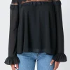 ENDLESS ROSE Tops*- Blouse with Mesh Yoke and Lace Trim Detail BLACK
