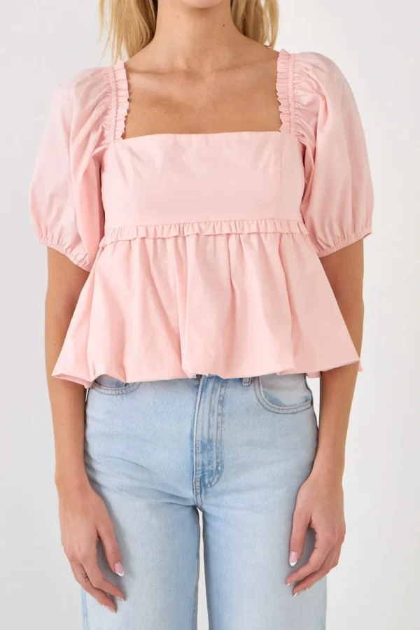 ENDLESS ROSE Tops*- Blouson Baby Doll Top BLUSH