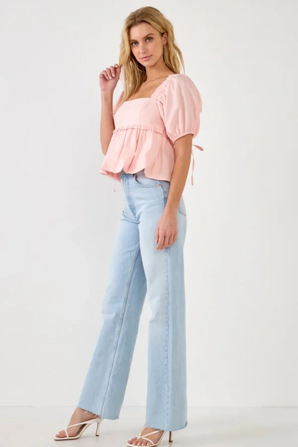 ENDLESS ROSE Tops*- Blouson Baby Doll Top BLUSH