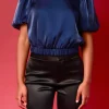 ENDLESS ROSE Tops*- Blouson Sheen Top NAVY