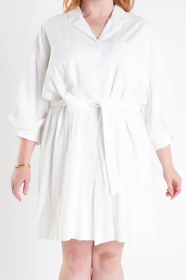 ENDLESS ROSE White Dresses | Tops*- Blouson Sleeve Belted Shirt Dress WHITE