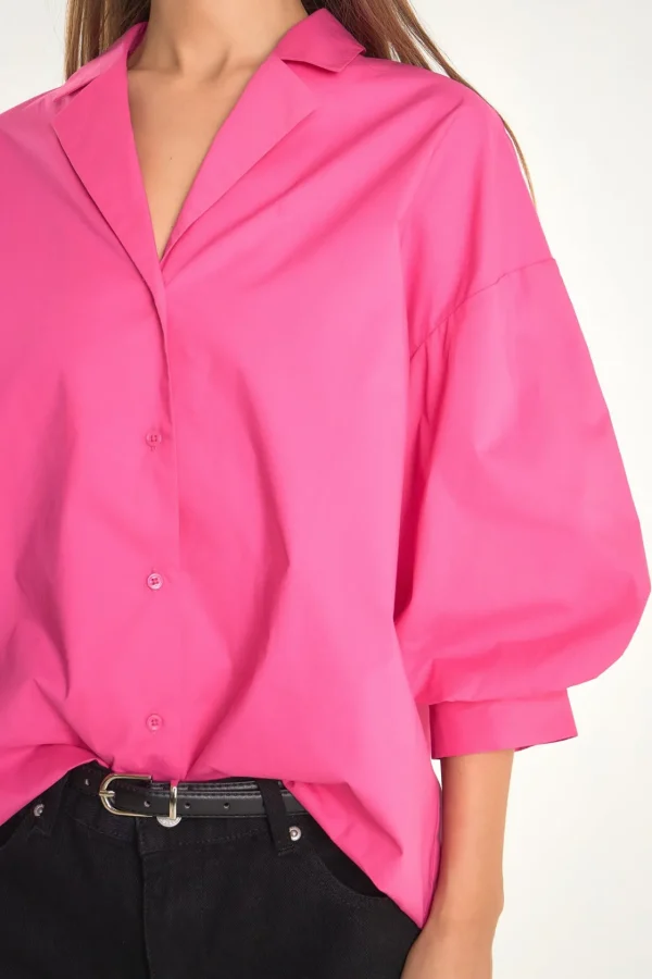 ENDLESS ROSE Shirts & Blouses | Tops*- Blouson Sleeve Collared Shirt FUCHSIA