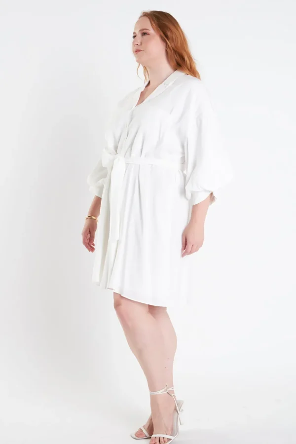 ENDLESS ROSE White Dresses | Tops*- Blouson Sleeve Belted Shirt Dress WHITE