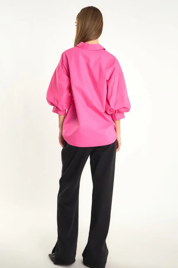 ENDLESS ROSE Shirts & Blouses | Tops*- Blouson Sleeve Collared Shirt FUCHSIA