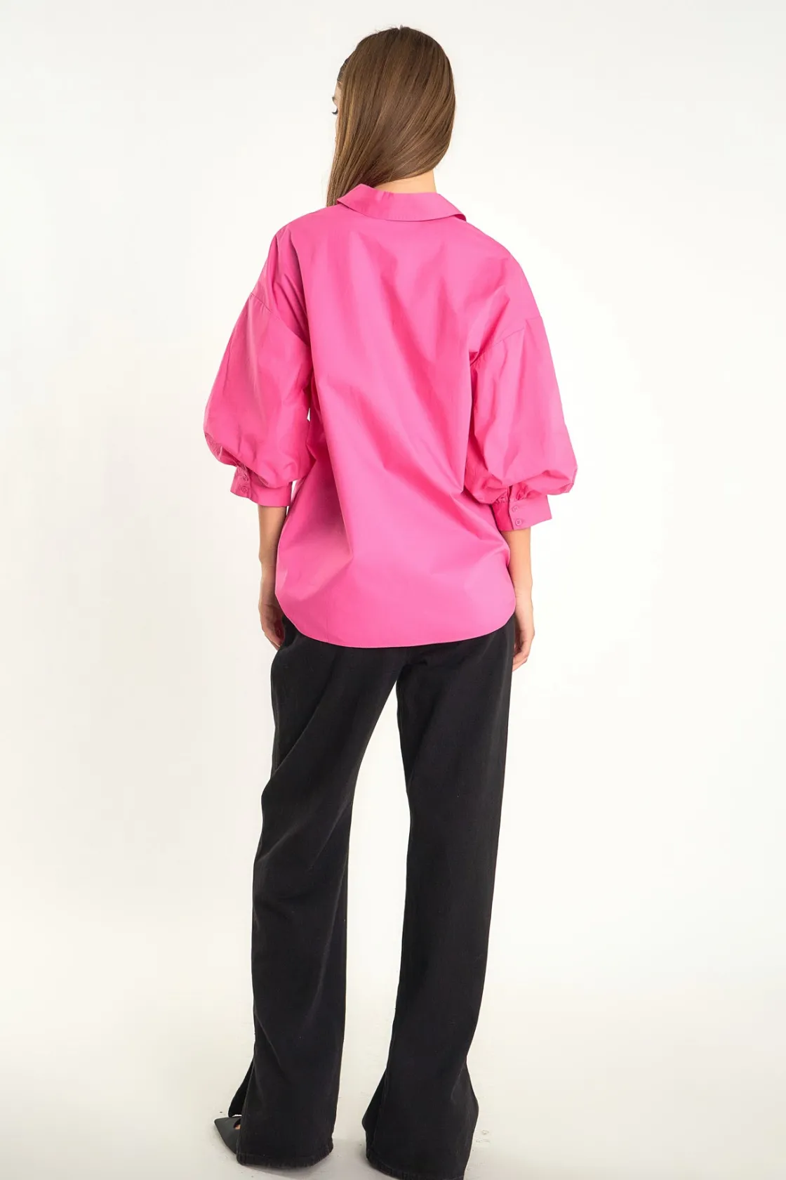 endless_rose__blouson_sle_1.webp ENDLESS ROSE Shirts & Blouses | Tops*- Blouson Sleeve Collared Shirt FUCHSIA