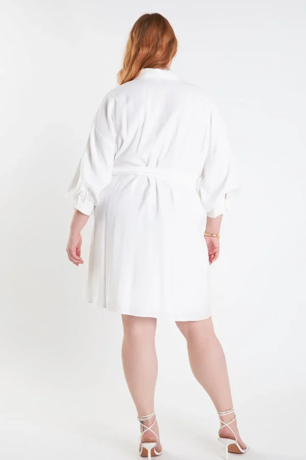 ENDLESS ROSE White Dresses | Tops*- Blouson Sleeve Belted Shirt Dress WHITE
