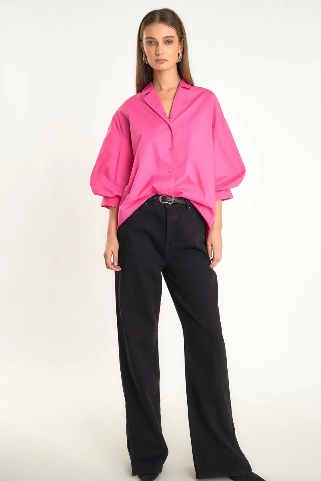 endless_rose__blouson_sle_2.webp ENDLESS ROSE Shirts & Blouses | Tops*- Blouson Sleeve Collared Shirt FUCHSIA