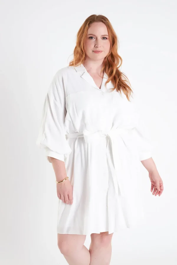 ENDLESS ROSE White Dresses | Tops*- Blouson Sleeve Belted Shirt Dress WHITE