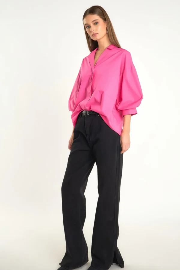 ENDLESS ROSE Shirts & Blouses | Tops*- Blouson Sleeve Collared Shirt FUCHSIA