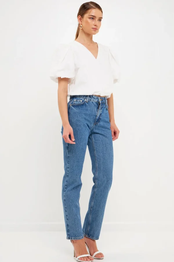 ENDLESS ROSE Tops*- Blouson Top with Back Spaghetti Closure IVORY