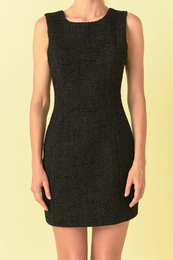 ENDLESS ROSE Tweed Dresses | Tops*- Boat Neck Tweed Mini Dress BLACK