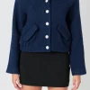 ENDLESS ROSE Jackets & Coats | Tops*- Boucle Tweed Buttoned Bomber NAVY