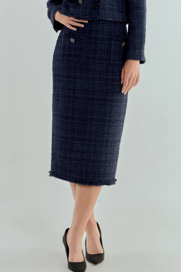 ENDLESS ROSE Skirts | Tops*- Boucle Tweed Trimmed Midi Skirt NAVY