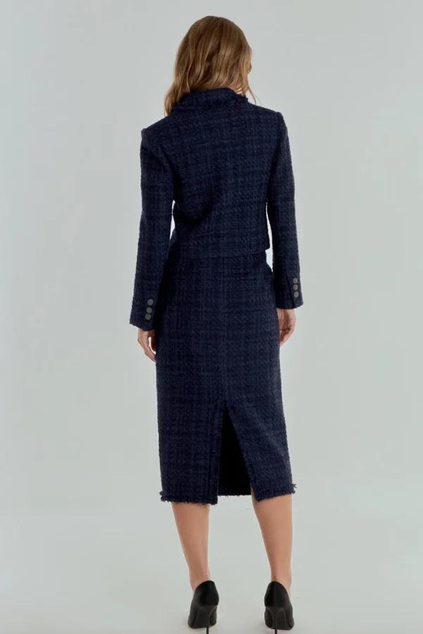 ENDLESS ROSE Jackets & Coats | Tops*- Boucle Tweed Double Breast Jacket NAVY