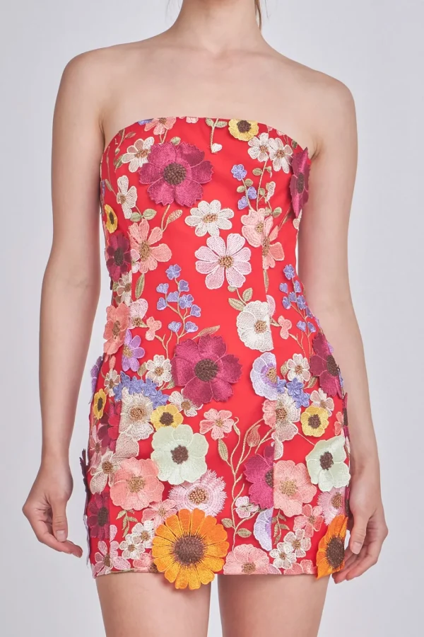 ENDLESS ROSE Floral Dresses | Tops*- Bouquet Floral Embroide Mini Dress RED