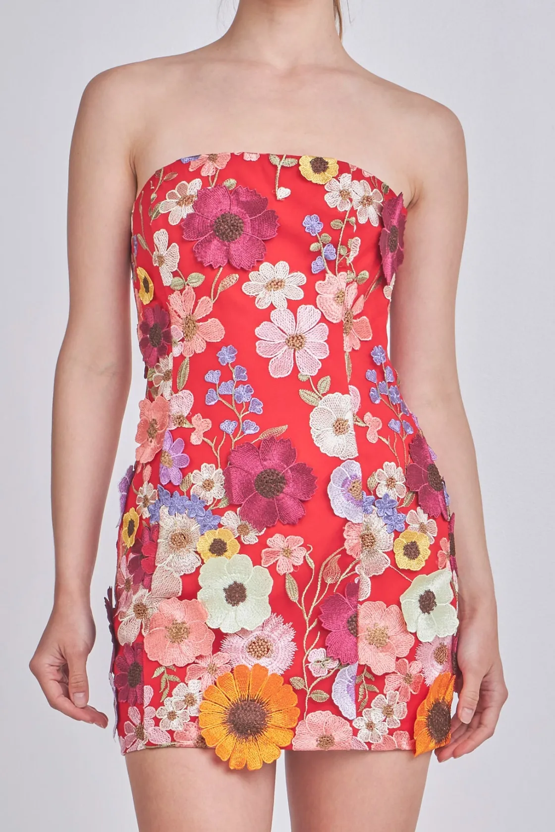 endless_rose__bouquet_flo_0.webp ENDLESS ROSE Floral Dresses | Tops*- Bouquet Floral Embroide Mini Dress RED
