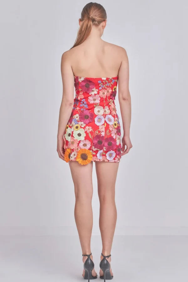 ENDLESS ROSE Floral Dresses | Tops*- Bouquet Floral Embroide Mini Dress RED