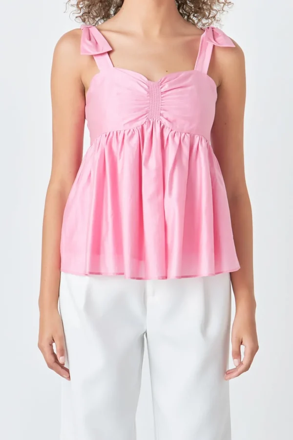 ENDLESS ROSE Tops*- Bow Accent Top PINK