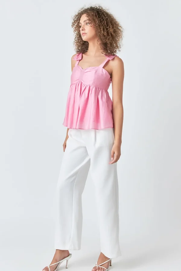 ENDLESS ROSE Tops*- Bow Accent Top PINK