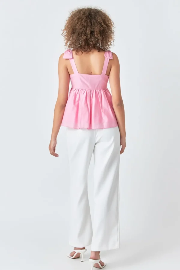 ENDLESS ROSE Tops*- Bow Accent Top PINK