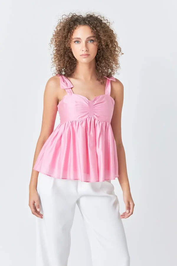 ENDLESS ROSE Tops*- Bow Accent Top PINK