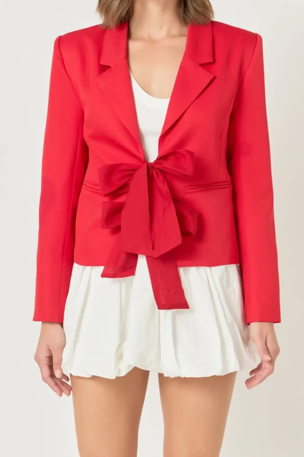 ENDLESS ROSE Blazers | Tops*- Bow Contrast Blazer RED