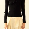ENDLESS ROSE Tops*- Bow Knit Top BLACK