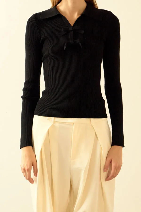 ENDLESS ROSE Tops*- Bow Knit Top BLACK