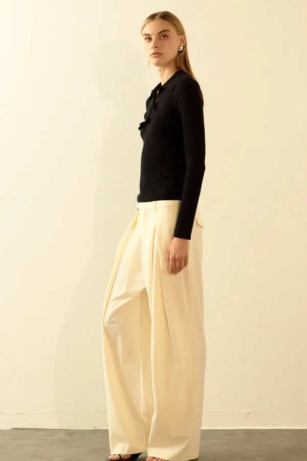 ENDLESS ROSE Tops*- Bow Knit Top BLACK