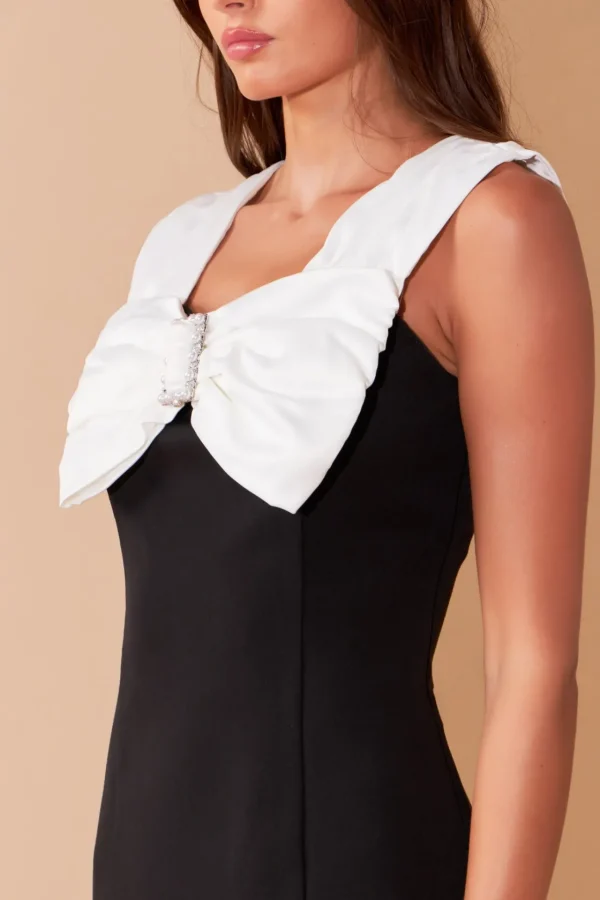 ENDLESS ROSE Little Black Dress | Tops*- Bow Mini Dress BLACK/WHITE