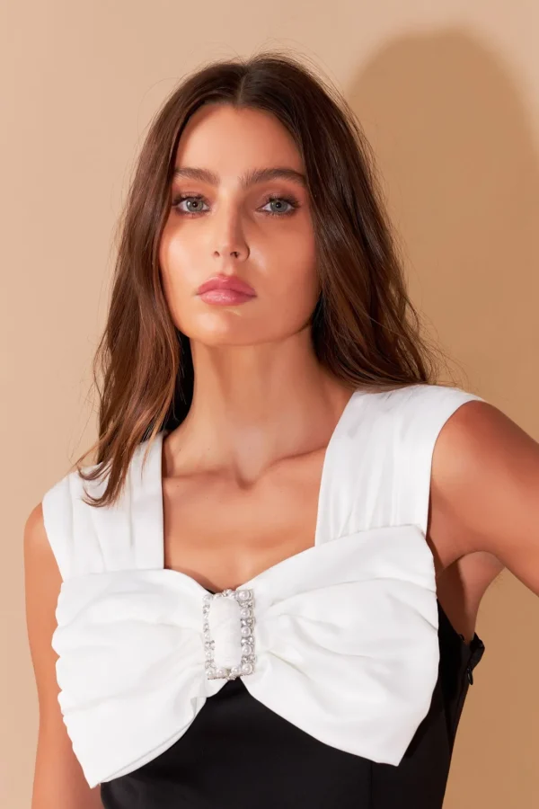 ENDLESS ROSE Little Black Dress | Tops*- Bow Mini Dress BLACK/WHITE