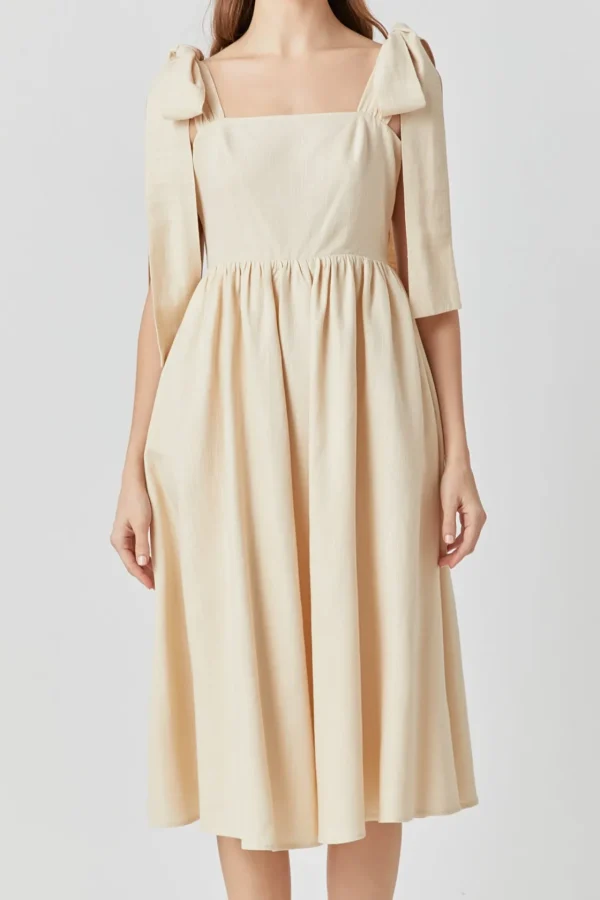 ENDLESS ROSE Tops*- Bow Shoulder Tie Midi Dress NUDE