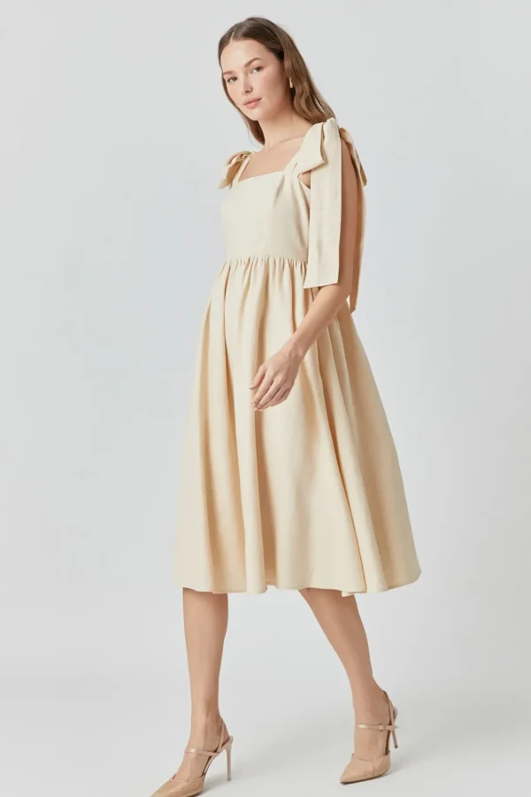ENDLESS ROSE Tops*- Bow Shoulder Tie Midi Dress NUDE
