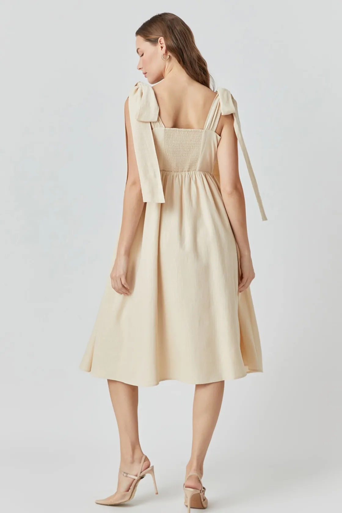 endless_rose__bow_shoulde_2-1.webp ENDLESS ROSE Tops*- Bow Shoulder Tie Midi Dress NUDE