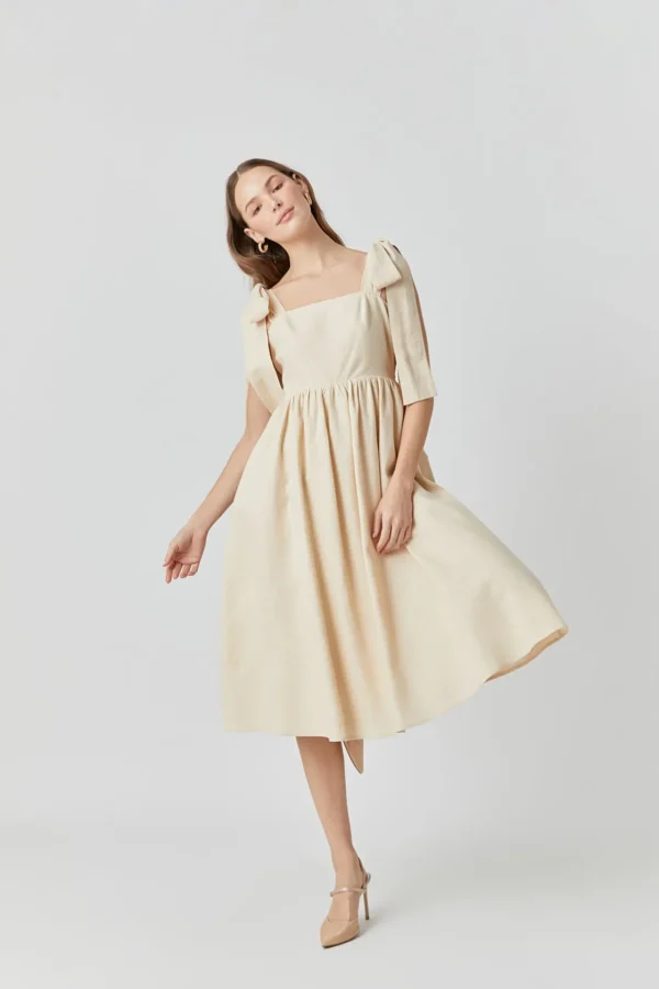 ENDLESS ROSE Tops*- Bow Shoulder Tie Midi Dress NUDE