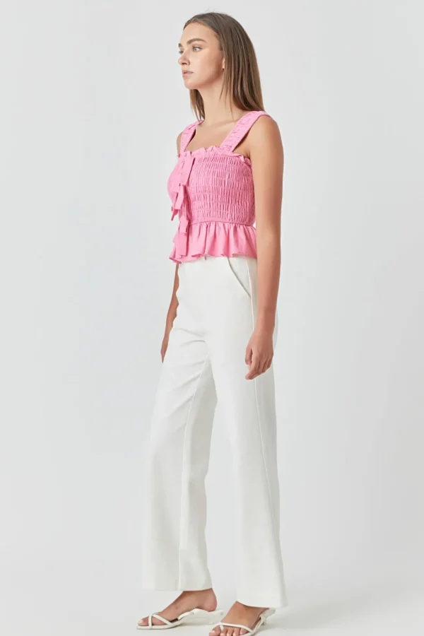 ENDLESS ROSE Tops*- Bow Smocked Top PINK