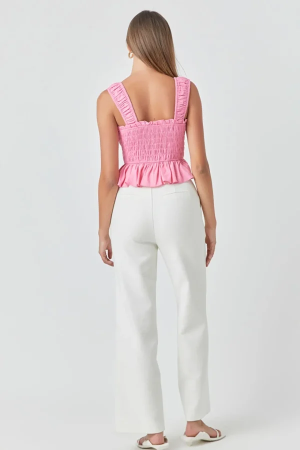 ENDLESS ROSE Tops*- Bow Smocked Top PINK